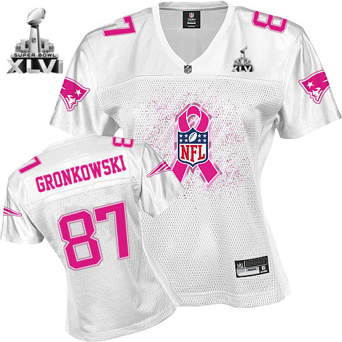 Patriots #87 Rob Gronkowski White 2011 Breast Cancer Awareness Super Bowl XLVI Stitched NFL Jersey - Click Image to Close